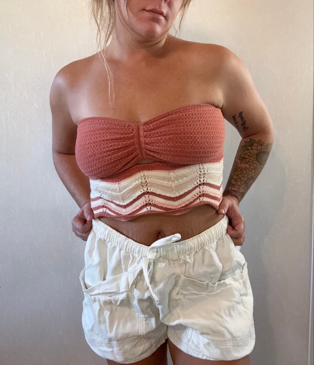 American Eagle Crochet Knit Strapless Tube Top Coral Chevron Boho Y2K M